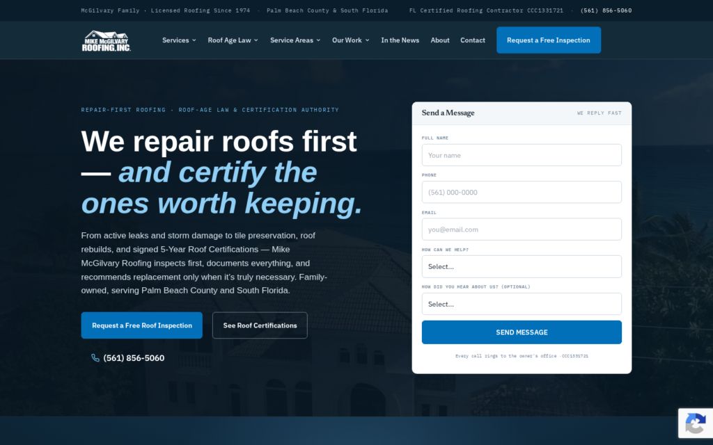 Mike McGilvary Roofing website